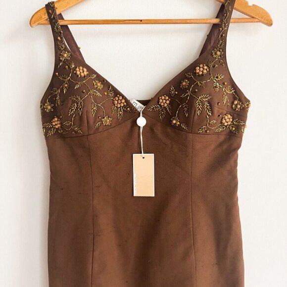 Michale Kors Made in Italy 2006 Raw Silk Beaded embroidered Bodycon Dress 8 - Picture 3 of 12